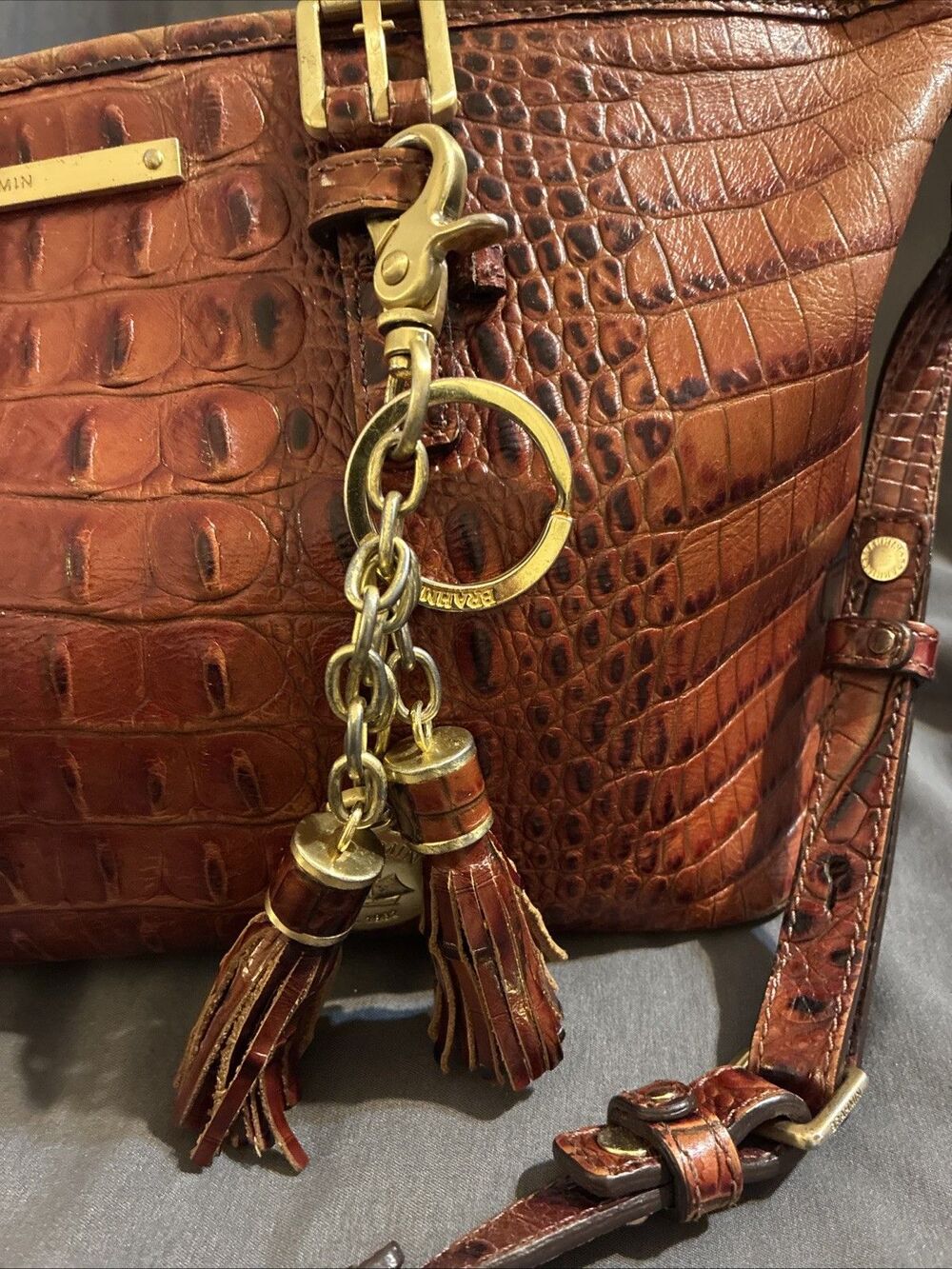 Brahmin Melbourne Mini Asher Leather Shoulder Bag Croc Embossed - Picture 4 of 16